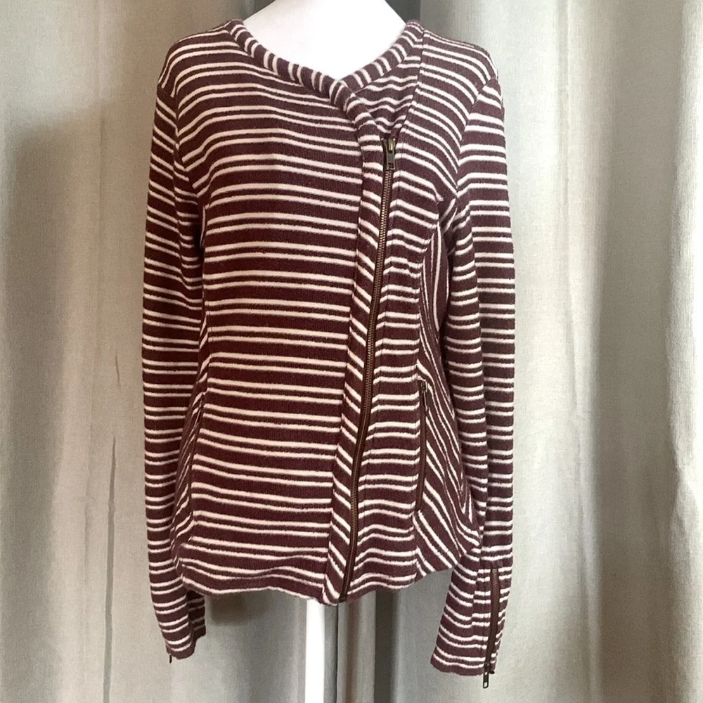 Lucky Brand Striped Jacket With Asymmetrical Zipper Size Medium - Picture 1 of 14
